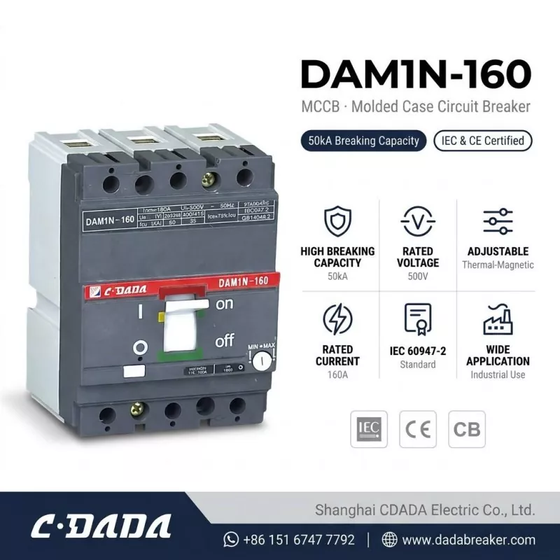 Gipagawas sa CDADA ang Taas nga Kapasidad DAM1N-160 160A MCCB Circuit Breaker